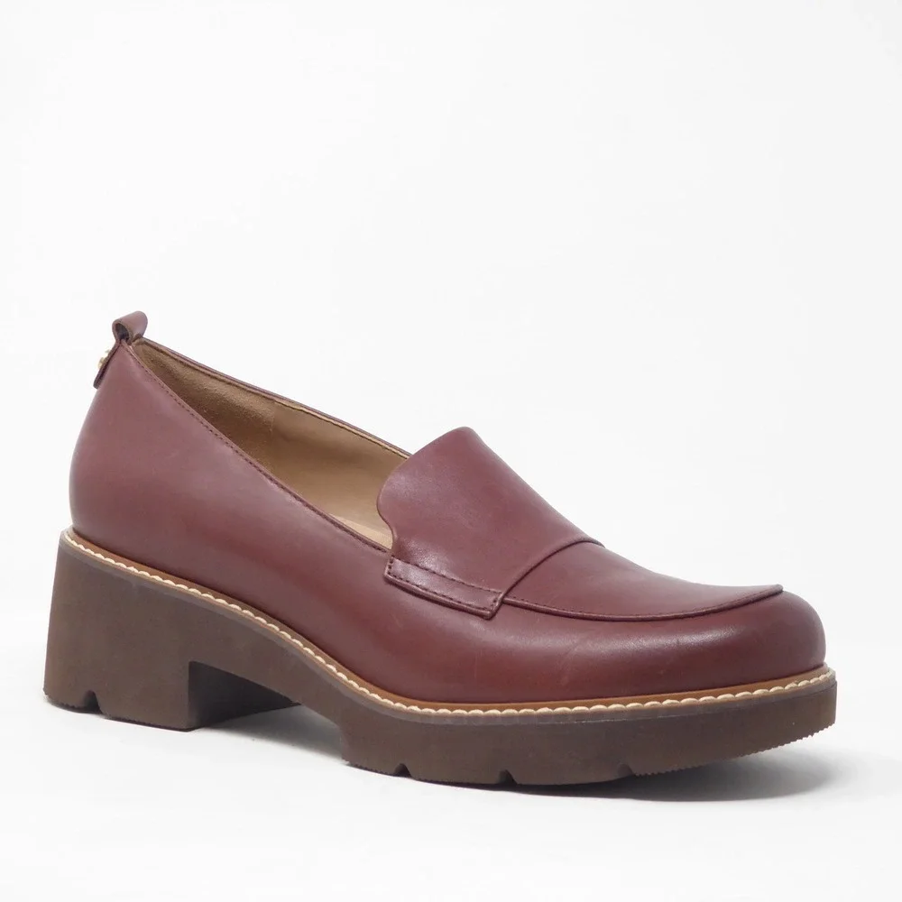 Naturalizer Women Loafers Burgundy Darry Leather Platform Lug Sole 8.5M